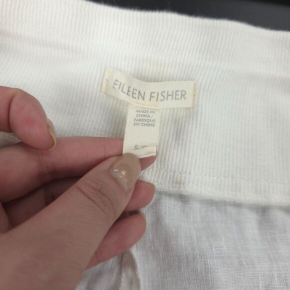 EILEEN FISHER 100% Linen Straight Leg Beach Pants White Beachy Lagenlook Minimal - Picture 2 of 10